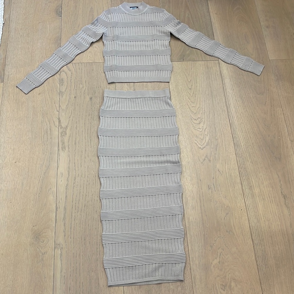 Gray Ribbed Knit Two-Piece Set